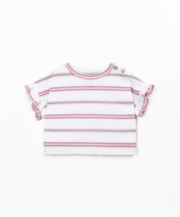 T-shirt em fibras naturais com padr�o de riscas
