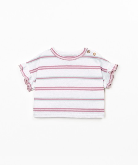 T-shirt em fibras naturais com padr�o de riscas
