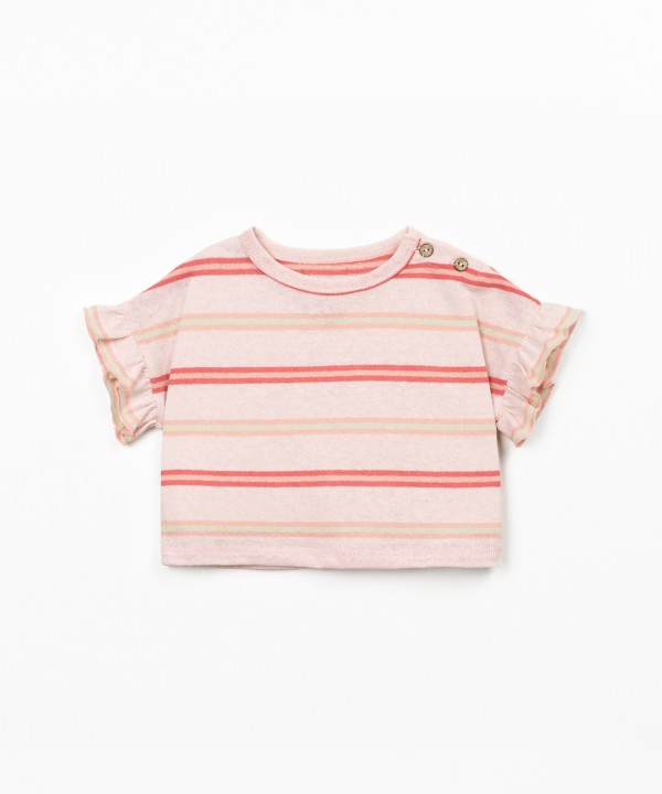 T-shirt em fibras naturais com padr�o de riscas
