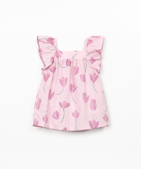 Vestido de tecido com estampado de tulipas