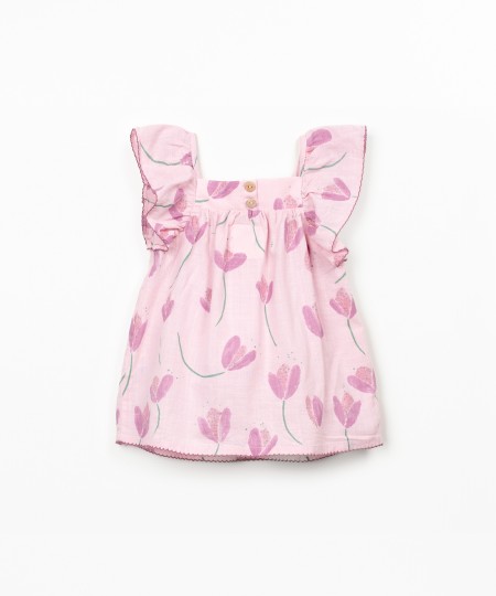 Vestido de tecido com estampado de tulipas