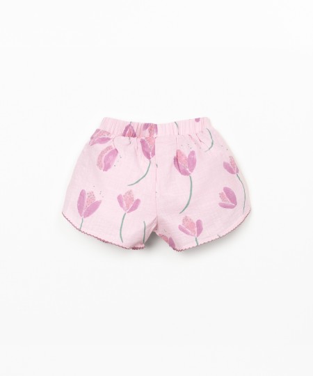 Calção de tecido com encaixes laterais