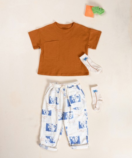 Pantalon en tissu de coton biologique avec imprim?