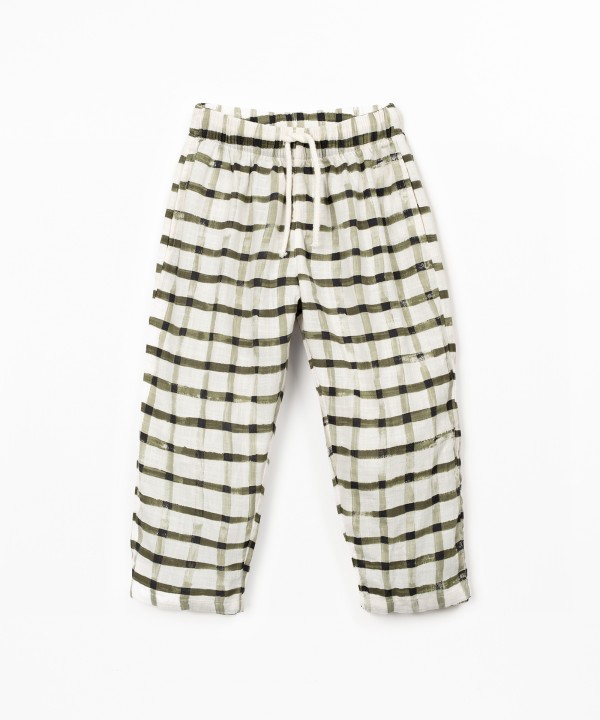 Fabric trousers with checkered print