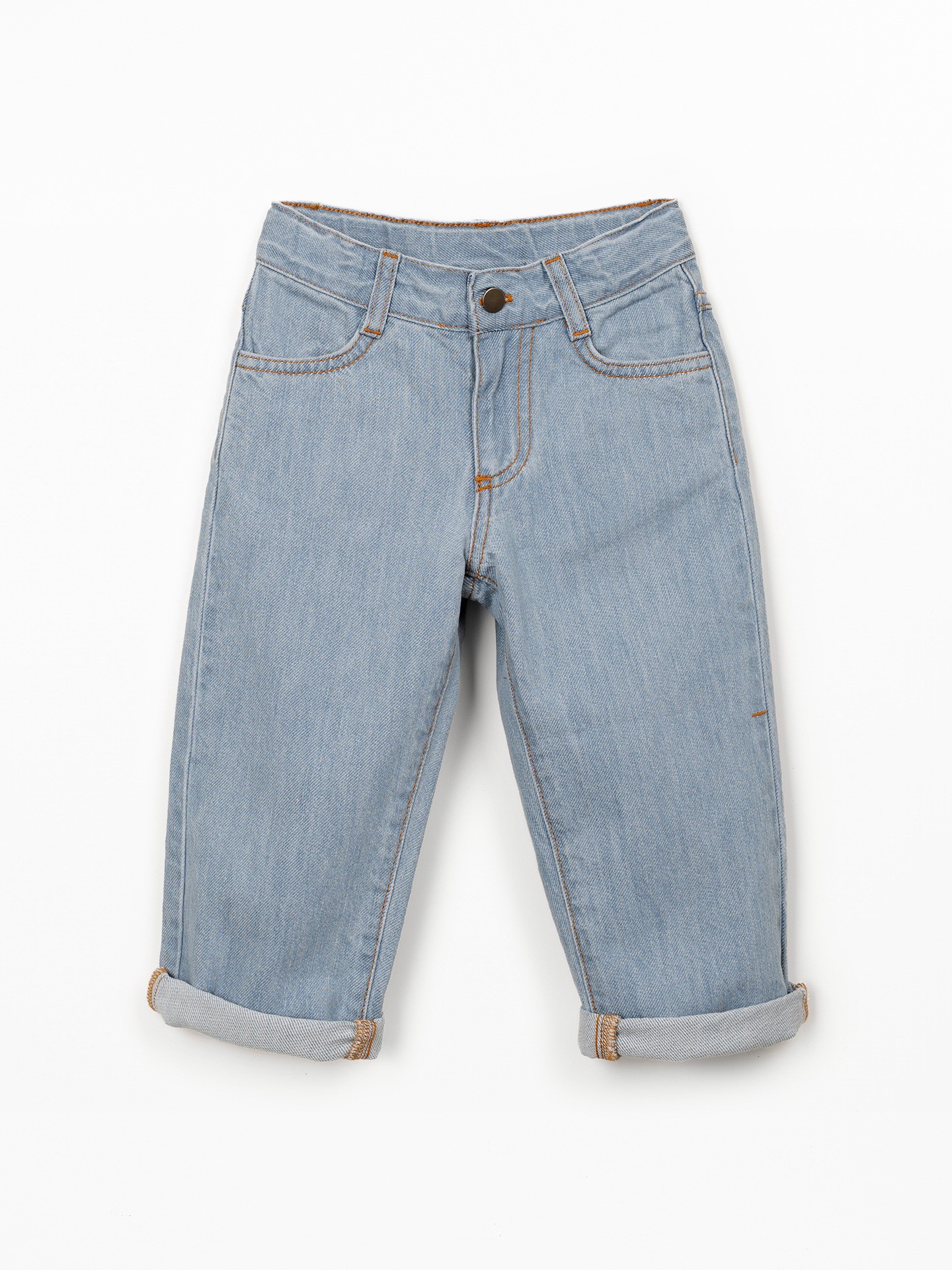 Denim trousers with adjustable belt