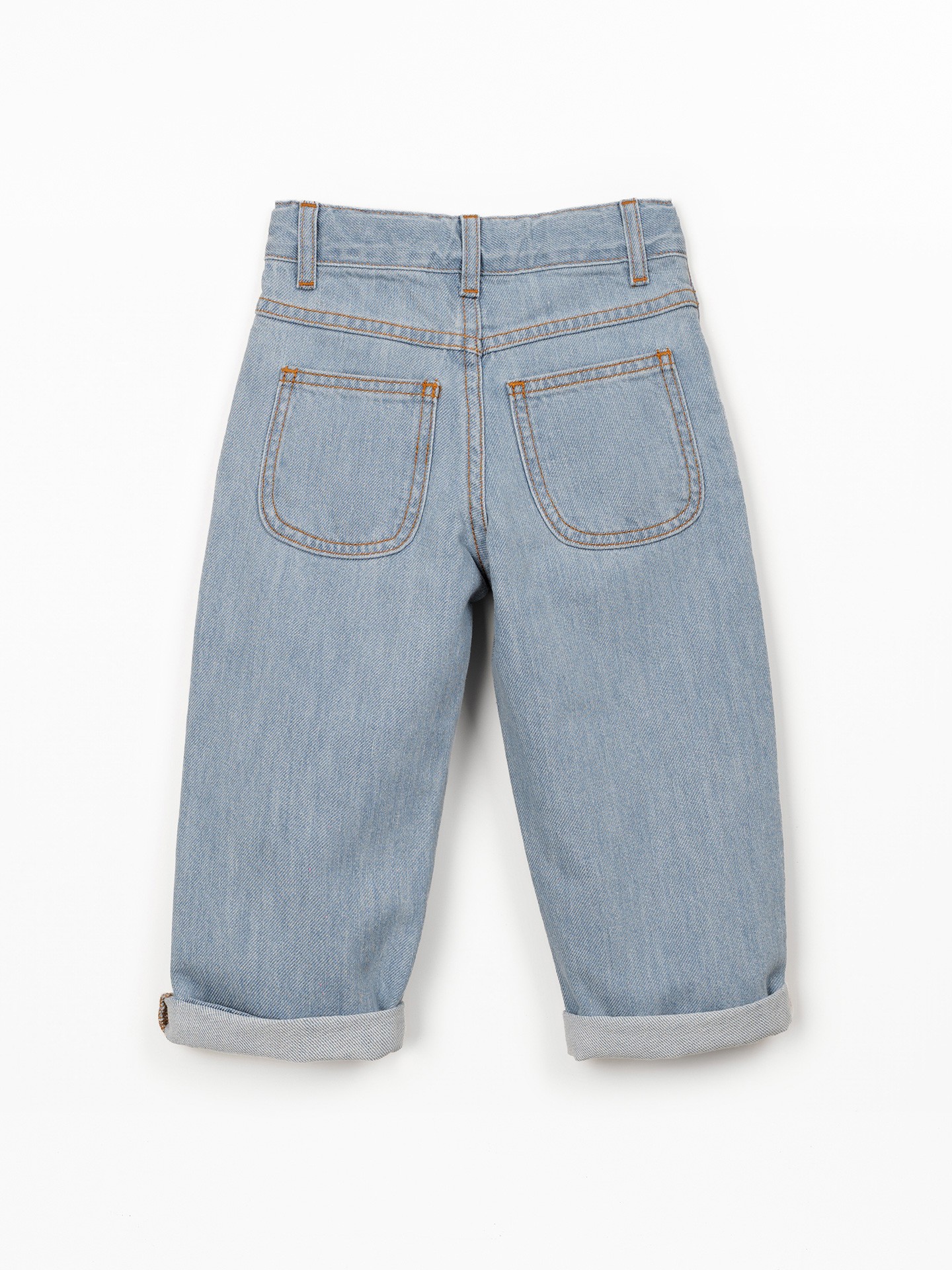 Denim trousers with adjustable belt