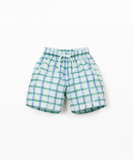 Checkered print fabric shorts