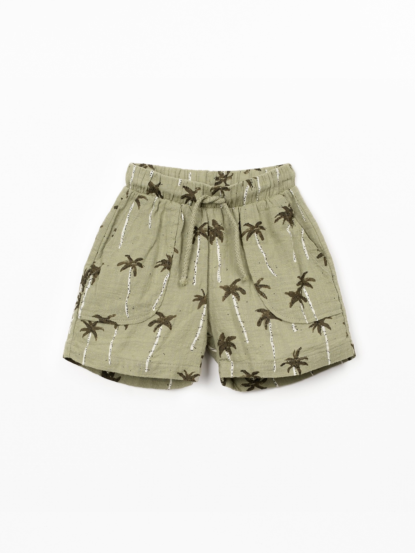 Calção de algodão orgânico com estampado de palmeiras