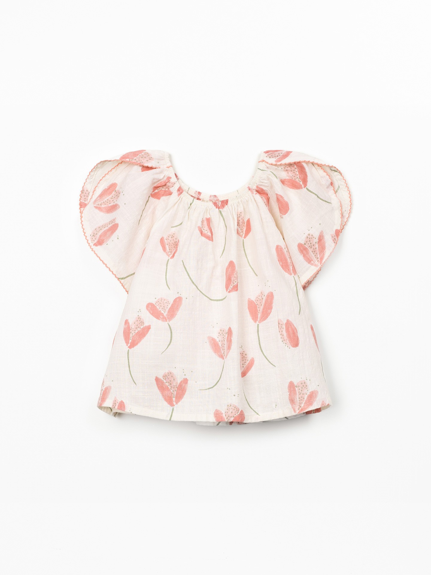 Túnica de algodão orgânico com estampado de tulipas