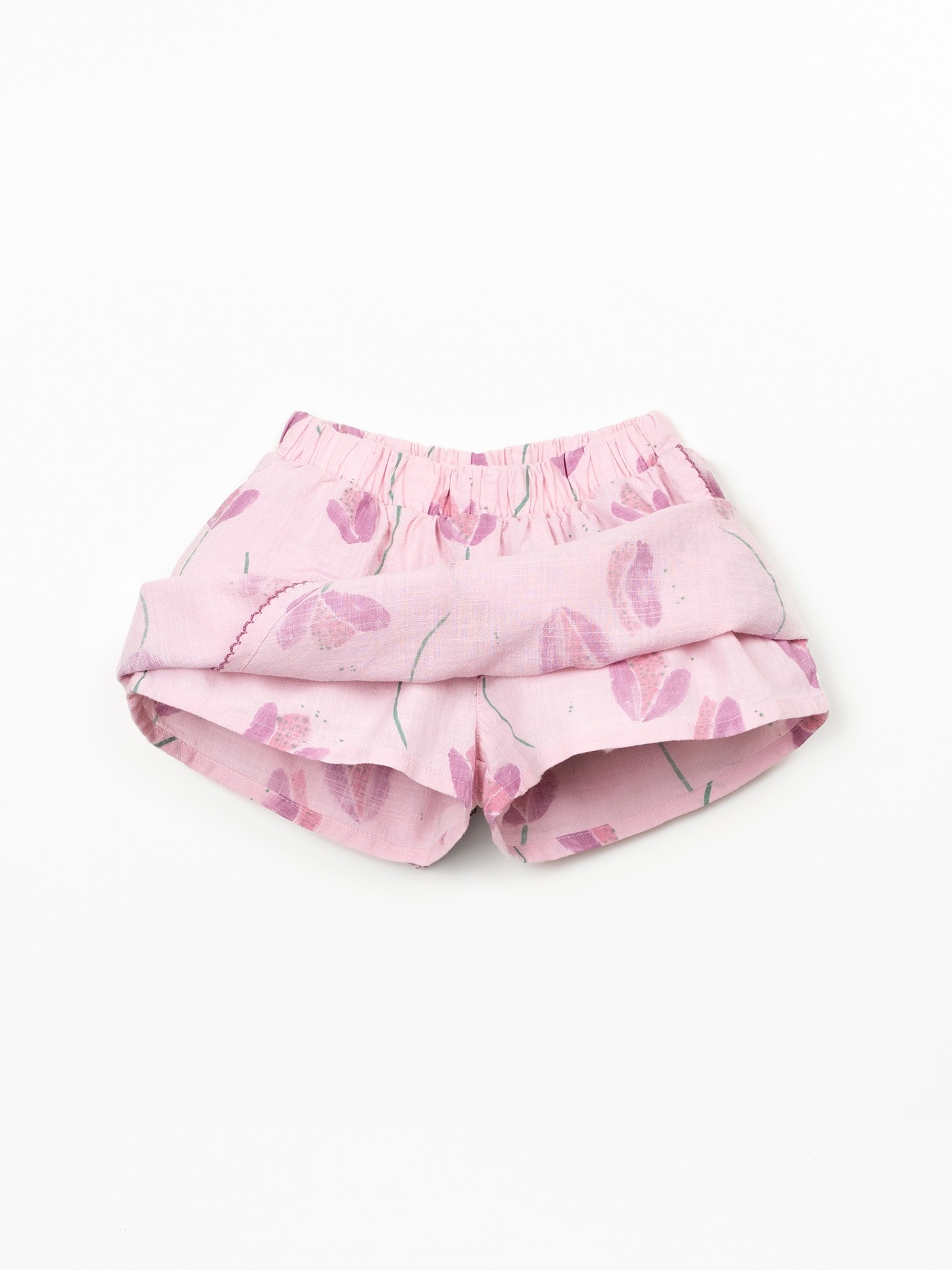 Saia calção de algodão orgânico com estampado de tulipas