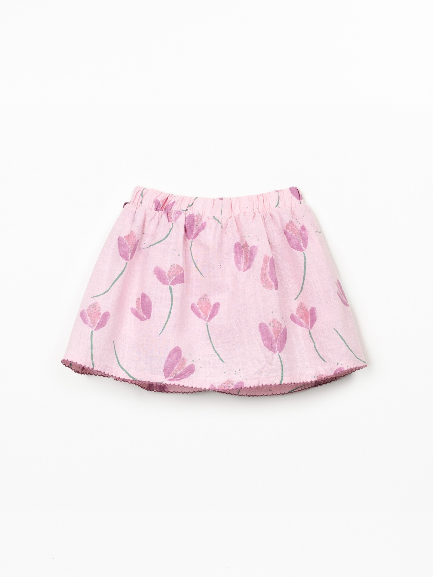 Saia calção de algodão orgânico com estampado de tulipas