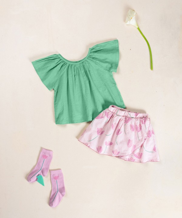 Organic cotton skort with tulip print