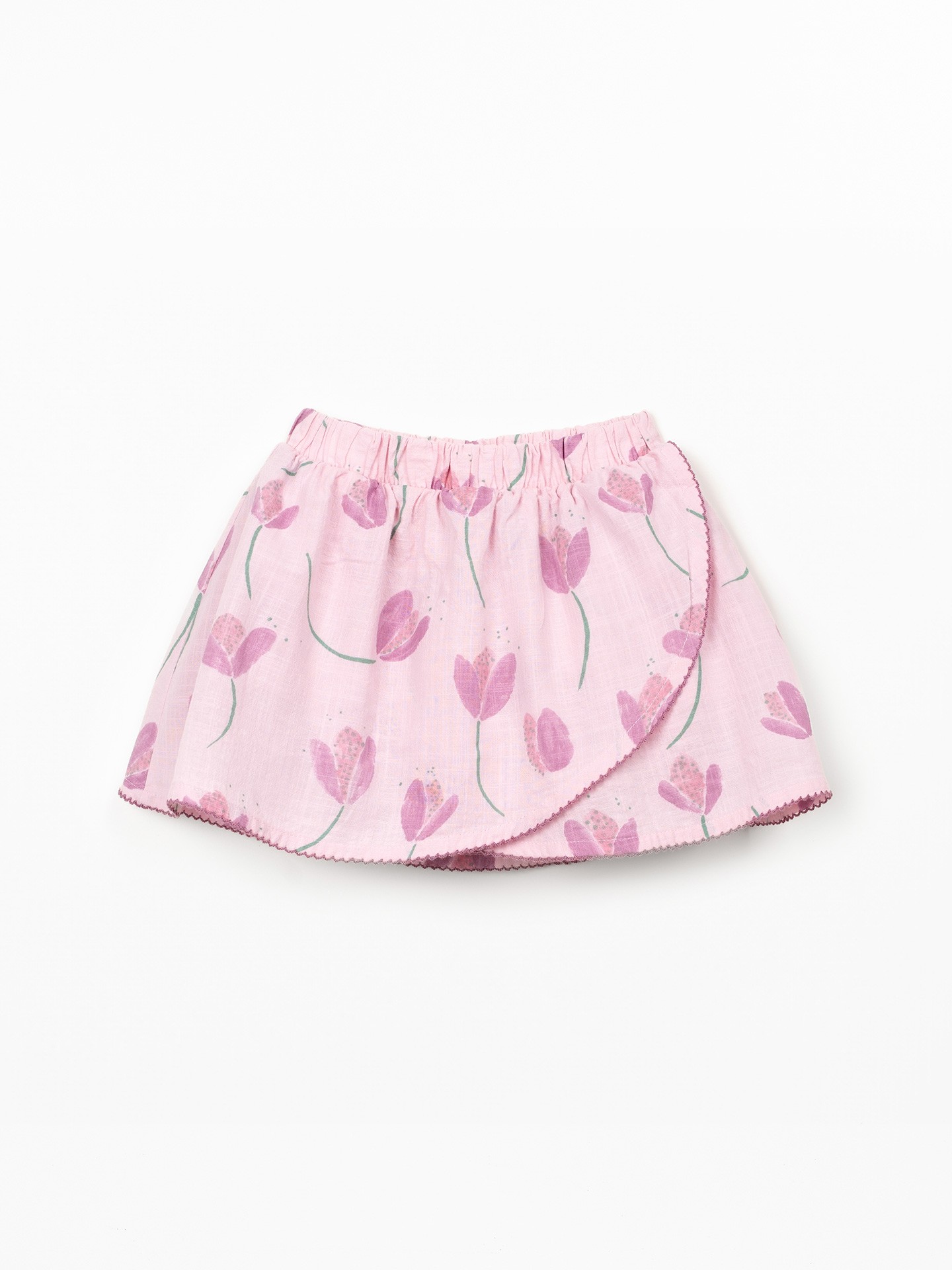 Saia calção de algodão orgânico com estampado de tulipas