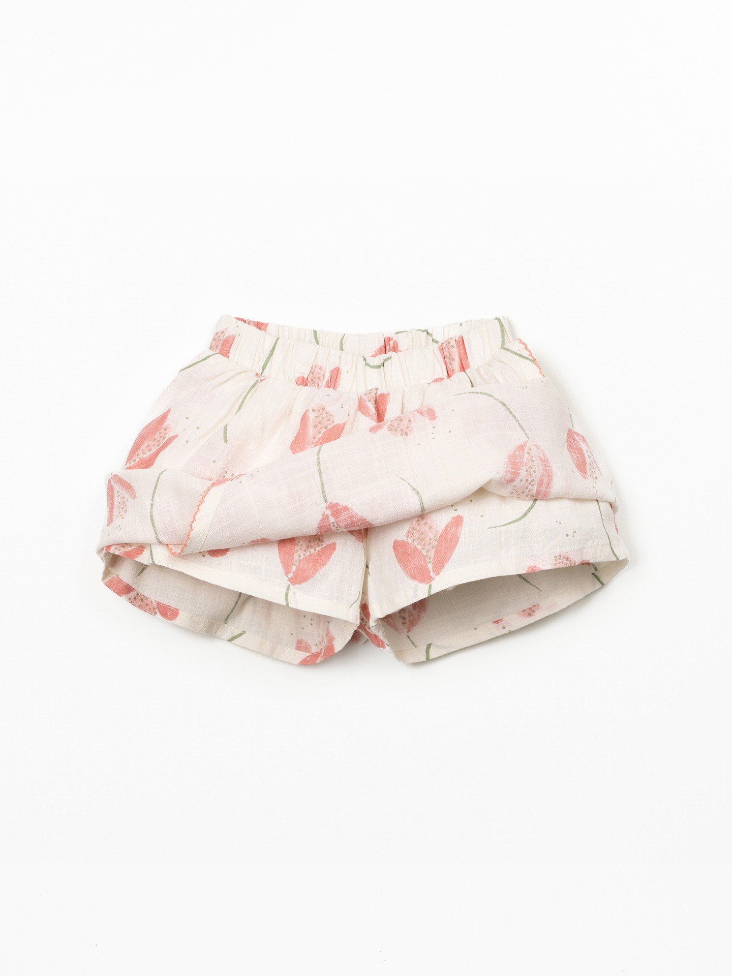 Saia calção de algodão orgânico com estampado de tulipas