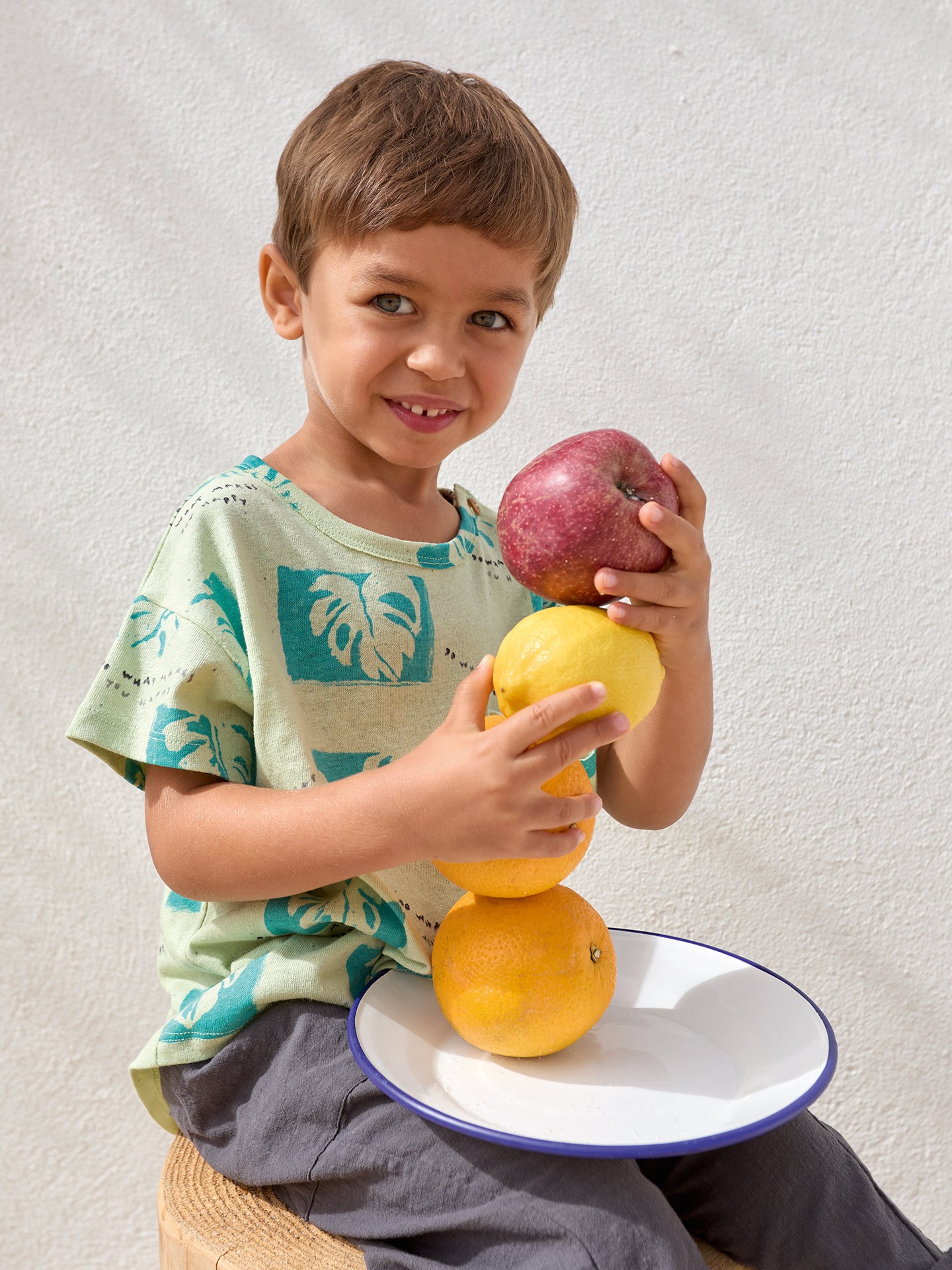 T-shirt em mistura de fibras naturais com estampado