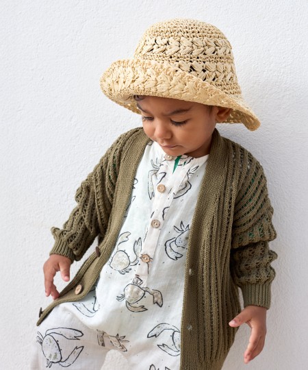 Knitted cardigan in cotton blend and recycled fibers