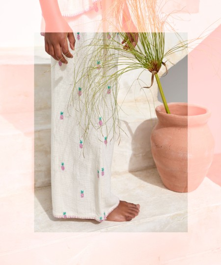 Printed fabric trousers with pineapples