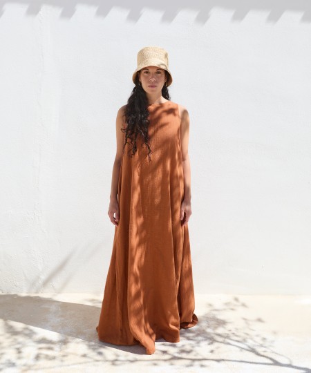 Vestido comprido sem mangas em algodão orgânico
