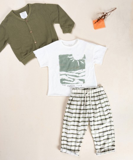 Pantalon en tissu avec imprimé à carreaux