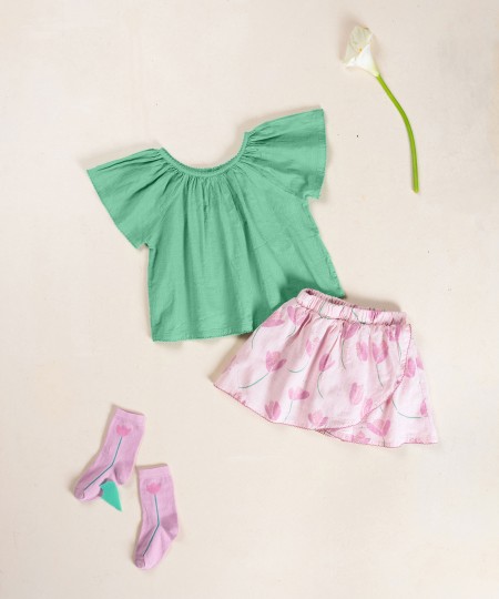Gonna pantaloncino in cotone biologico con stampa di tulipani