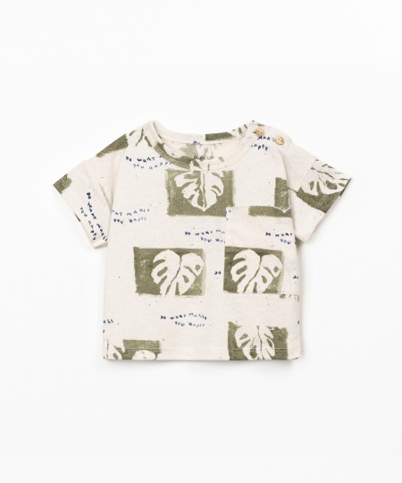 T-shirt em mistura de fibras naturais com estampado