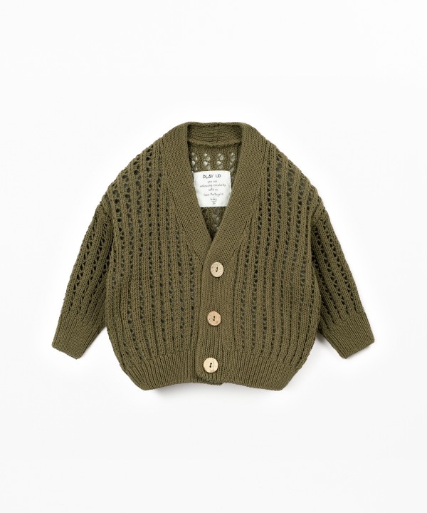 Knitted cardigan in cotton blend and recycled fibers