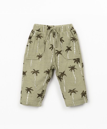 Printed fabric trousers with tree print
