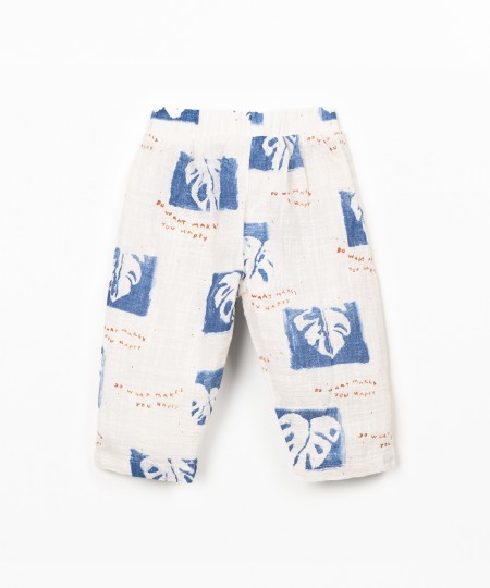 Pantalon en tissu avec imprimé de monsteras