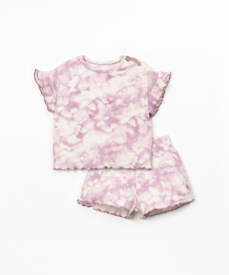 Pijama de punto canalé con estampado