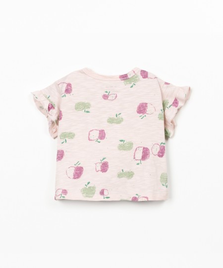 T-shirt con inserto con volant sulla manica
