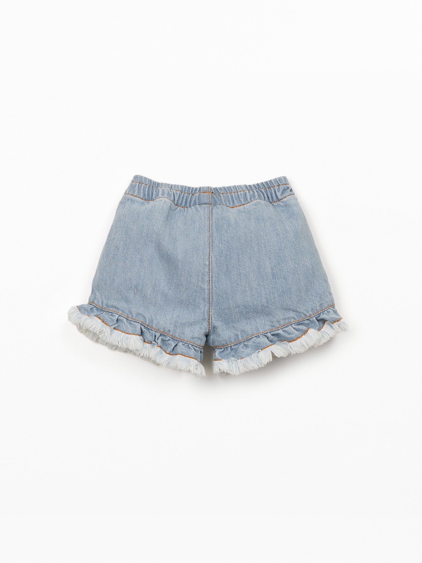 Pantaloncini in denim con inserto volant