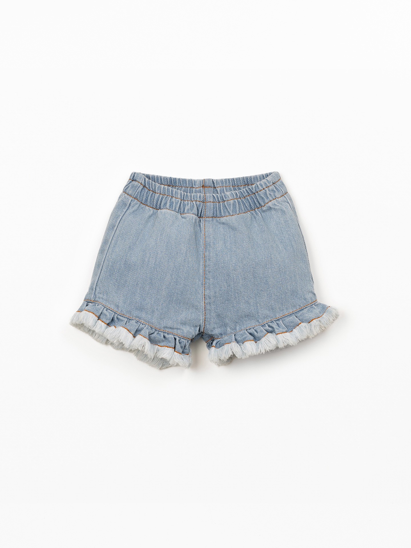 Pantaloncini in denim con inserto volant