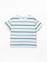 T-shirt mistura de fibras naturais com padrão de riscas T-shirt mistura de fibras naturais com padrão de riscas