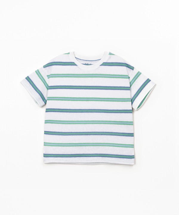 T-shirt mistura de fibras naturais com padrão de riscas