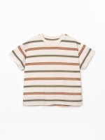 T-shirt mistura de fibras naturais com padrão de riscas T-shirt mistura de fibras naturais com padrão de riscas