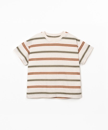 Natural fiber blend T-shirt with striped pattern