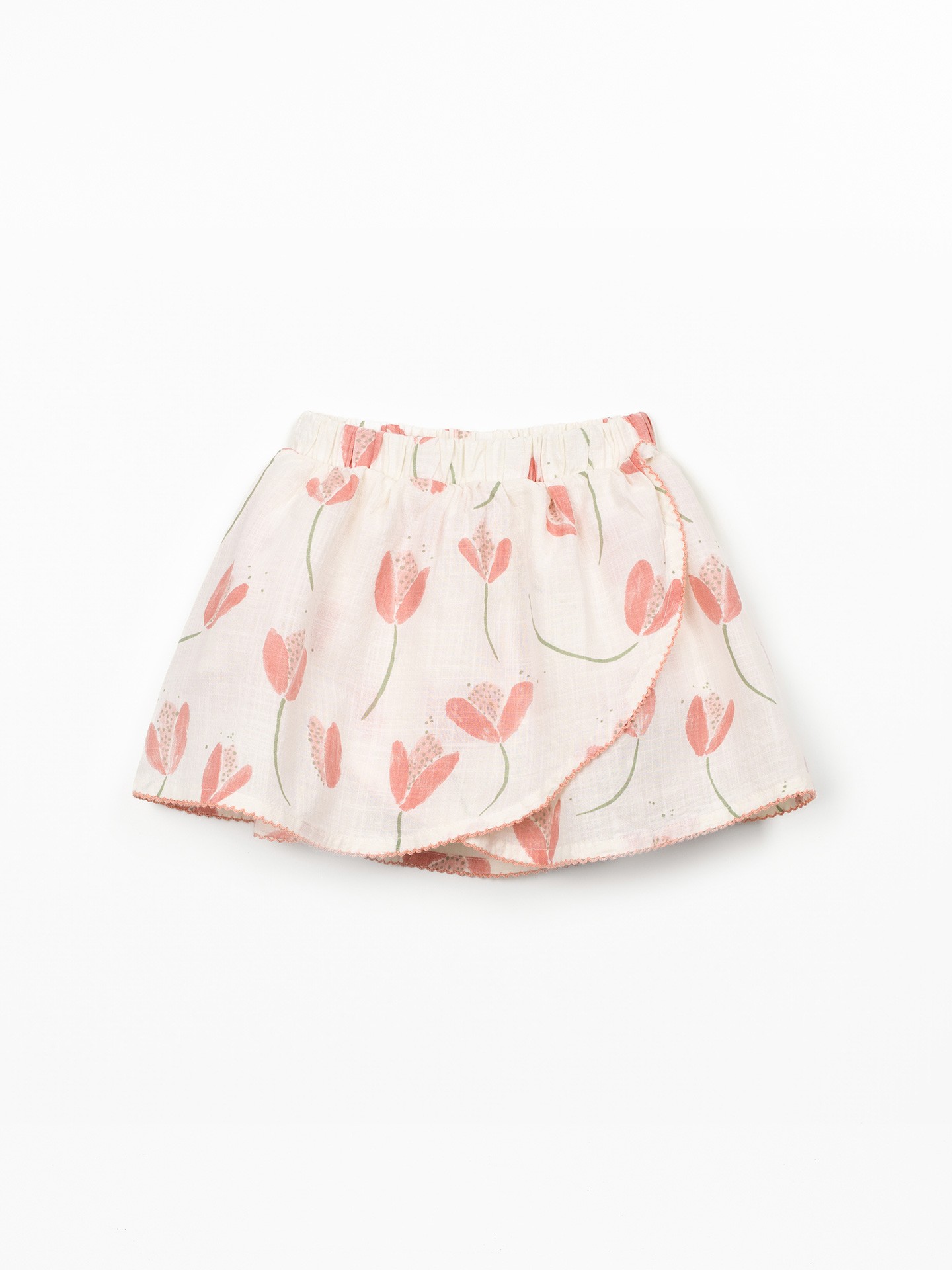 Falda pantalón de algodón orgánico con estampado de tulipanes