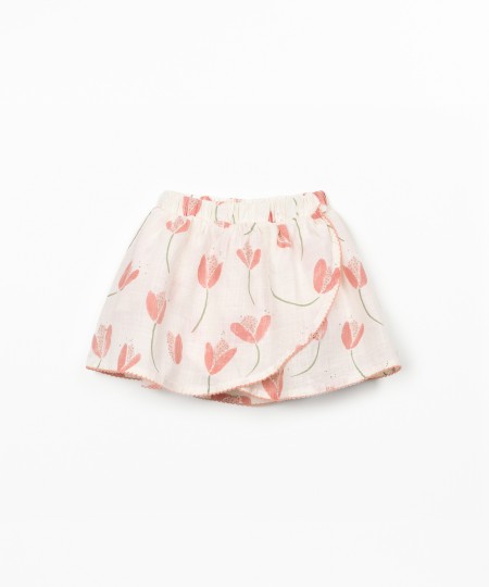 Falda pantalón de algodón orgánico con estampado de tulipanes