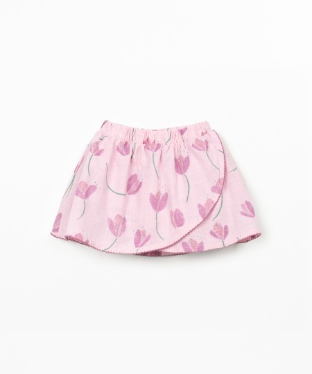 Falda pantalón de algodón orgánico con estampado de tulipanes
