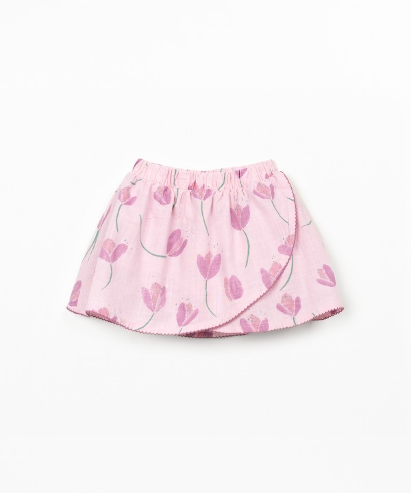 Falda pantalón de algodón orgánico con estampado de tulipanes