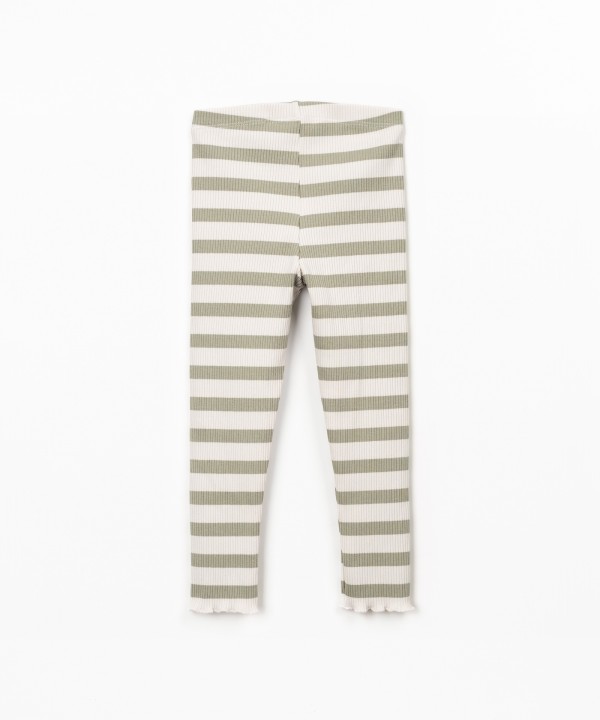 Leggings às riscas em mistura de algodão e modal