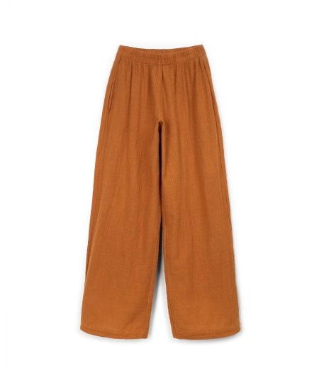Calça de tecido em algodão orgânico com cintura elástica