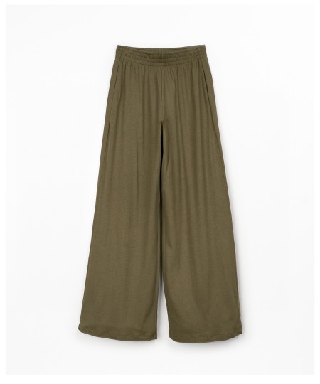 Calça de malha em algodão orgânico e linho