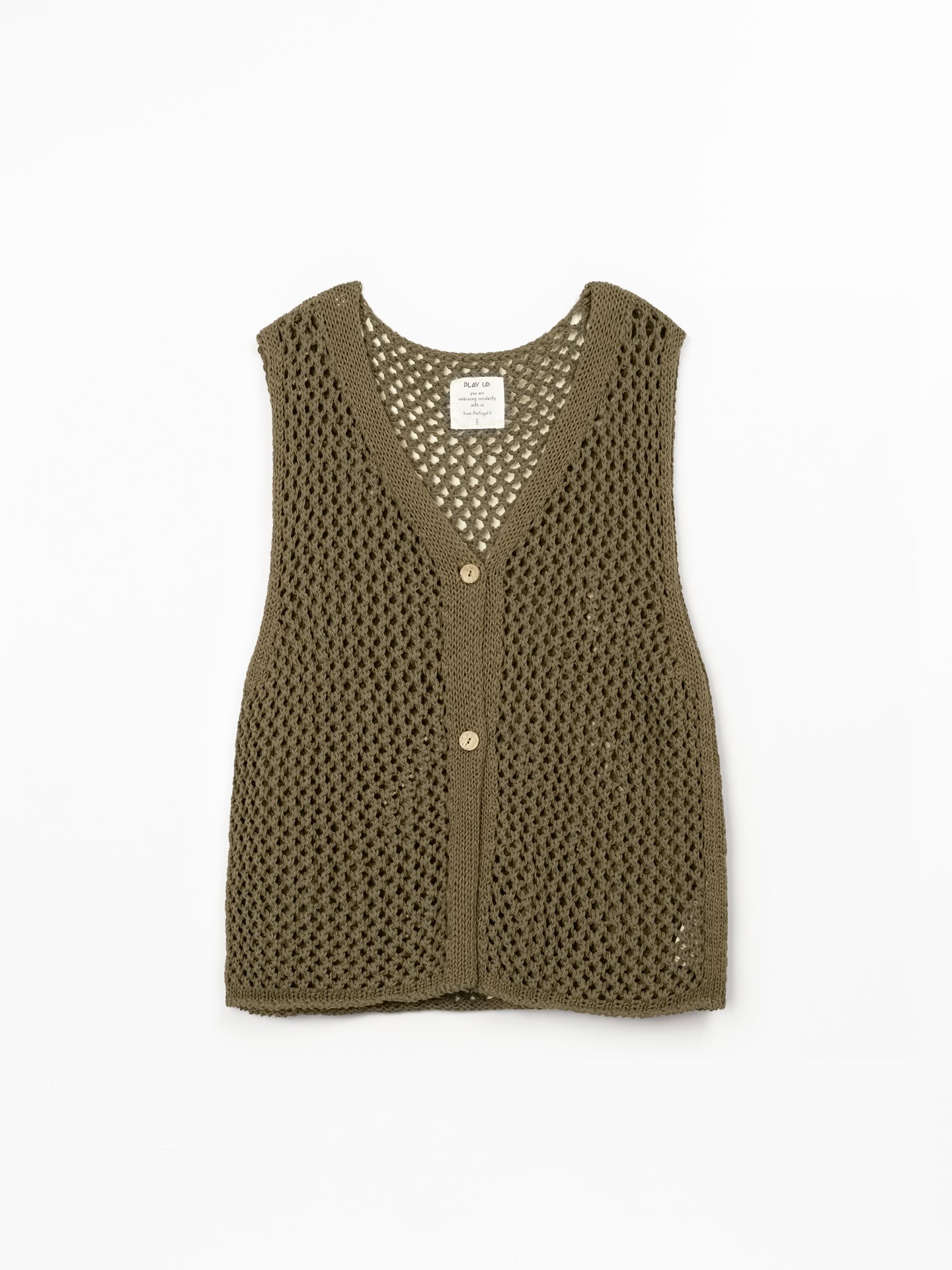 Knitted vest in cotton and recycled cotton