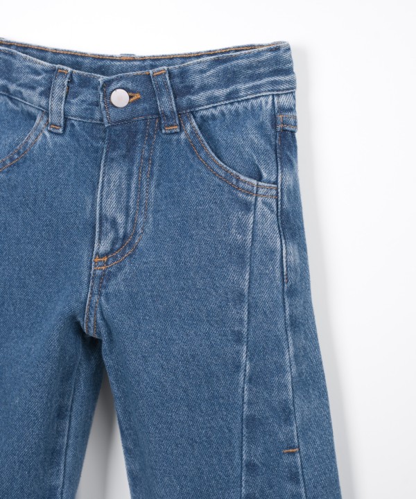 Denim trousers with adjustable waistband