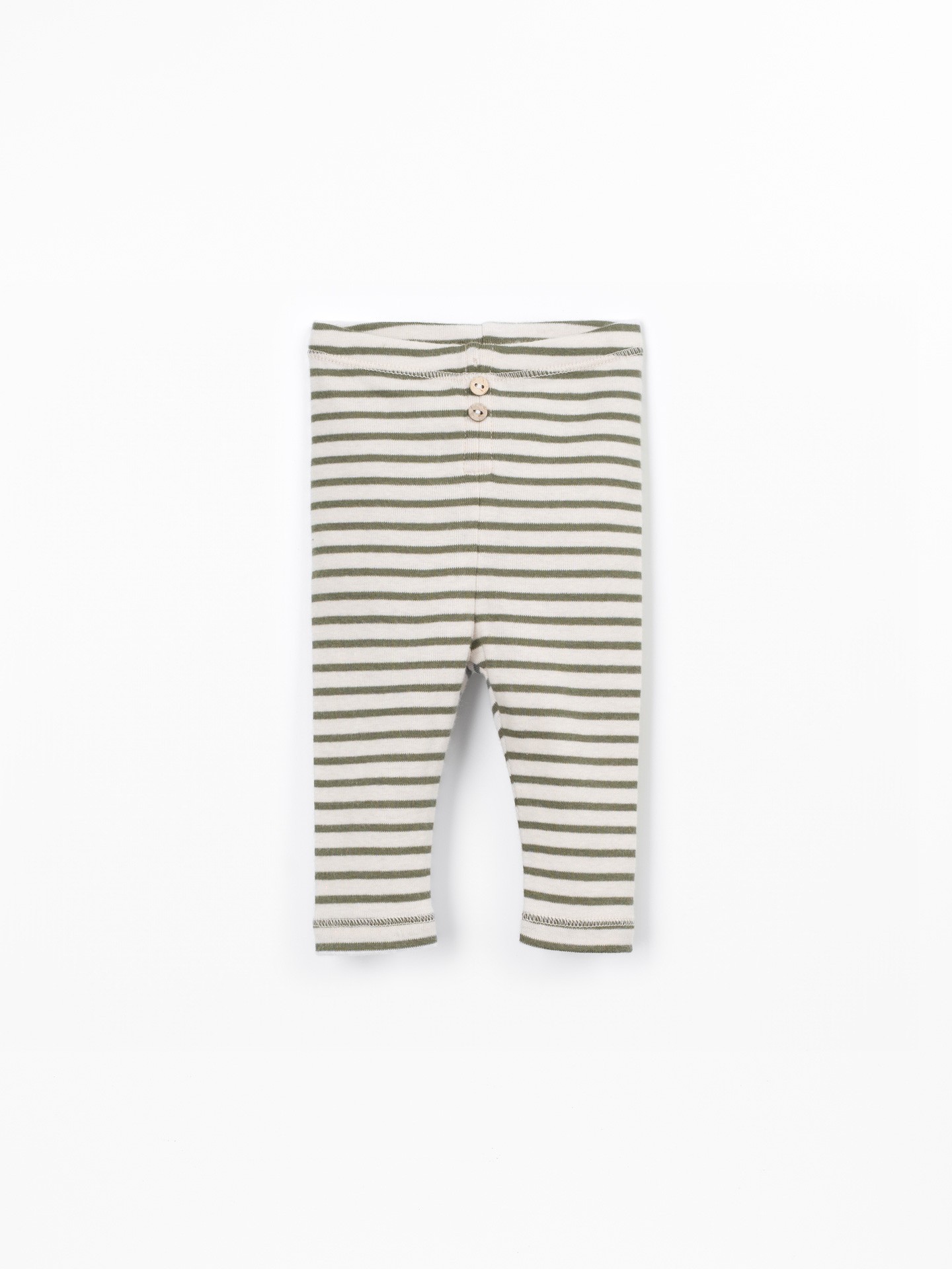 Leggings rayés avec boutons décoratifs en noix de coco