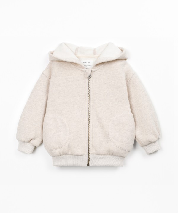 Knit jacket with hood and zipper