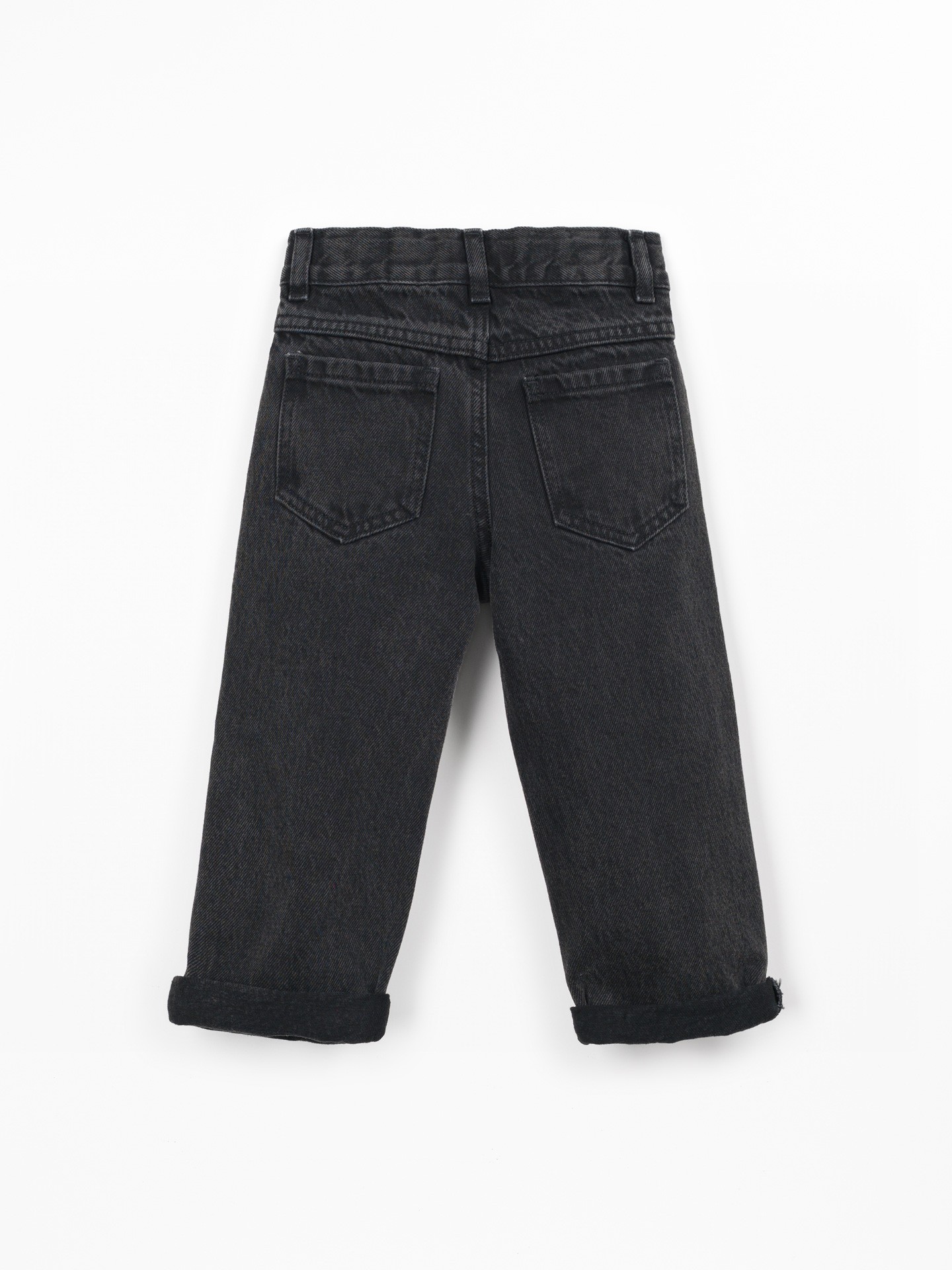 Denim trousers with adjustable belt