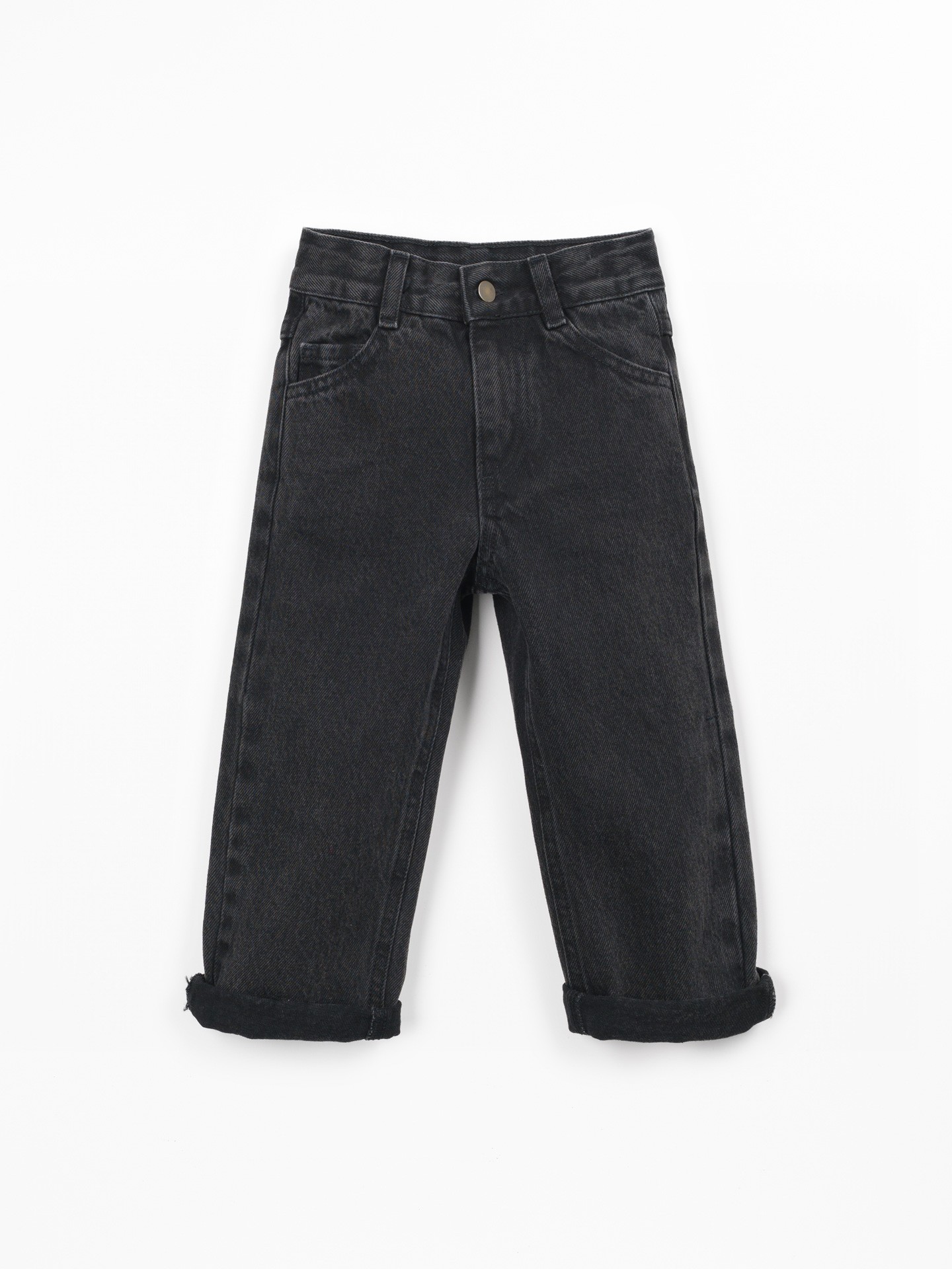 Denim trousers with adjustable belt