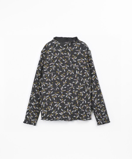 Ribbed knitted T-shirt with print